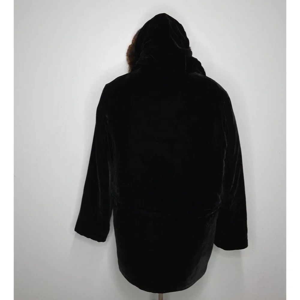 Black Label Lauren by Ralph Lauren Velvet Faux-Fur Hooded Puffer Parka Coat S
